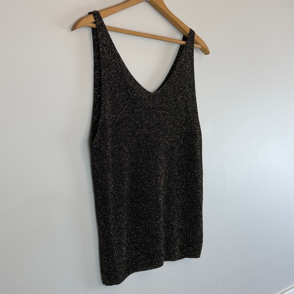 Lightweight Gold Black Sparkle Tank Top Made Italy Flowy Metallic Shimmer Small